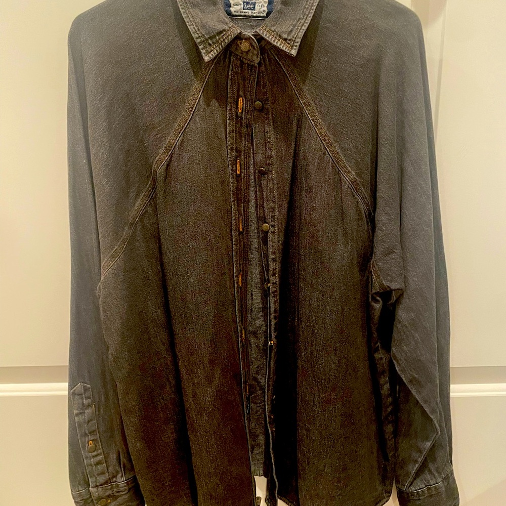 Vintage Lee Black Denim Top, Size L, can be worn as a jacket or shirt